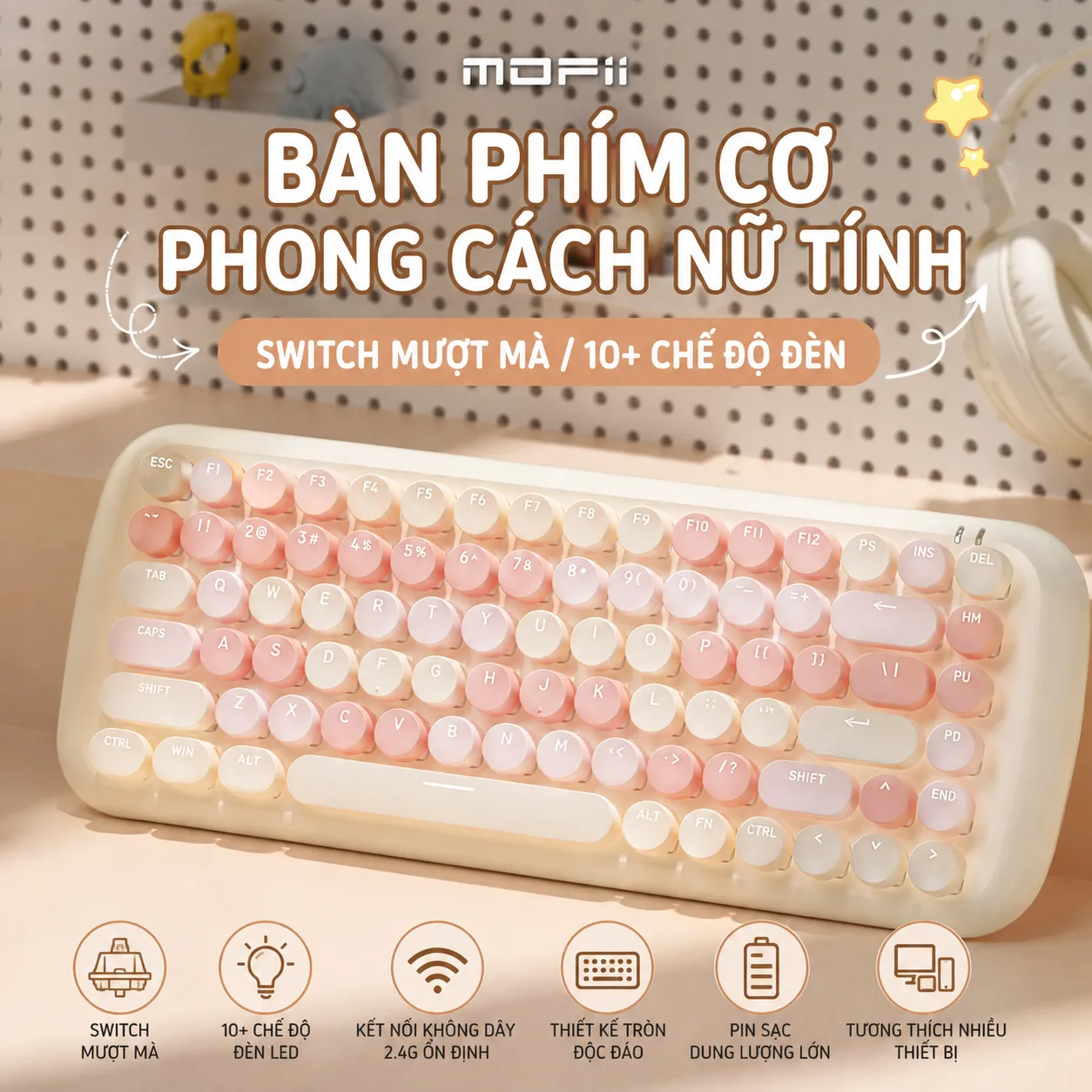 Bàn phím cơ có dây Pink Switch MOFII CANDY M